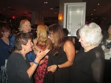 The women of Learning to Drive - Katha Pollitt with Isabel Coixet as Thelma Schoonmaker looks on and Patricia Clarkson listens to Sarah Kernochan